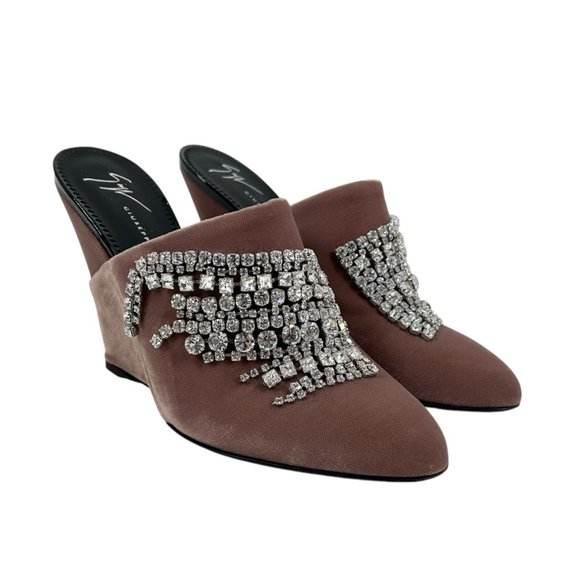 NWOB Giuseppe Zanotti Deva Punk Velvet Crystal Embellished Wedge Heels - Picture 3 of 15